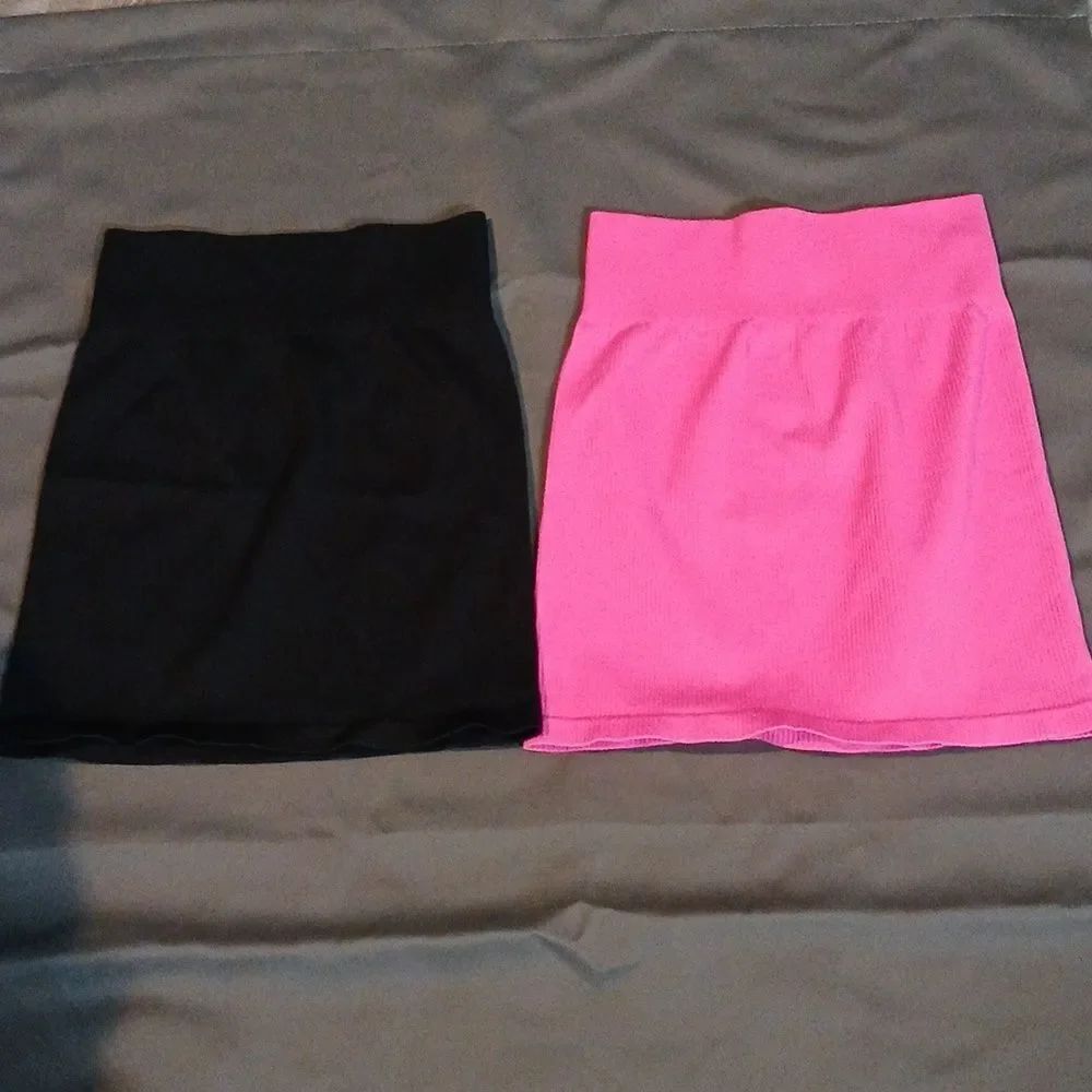 Ribbed basic versatile stretchy classic high waisted casual mini skirts 2 pc S